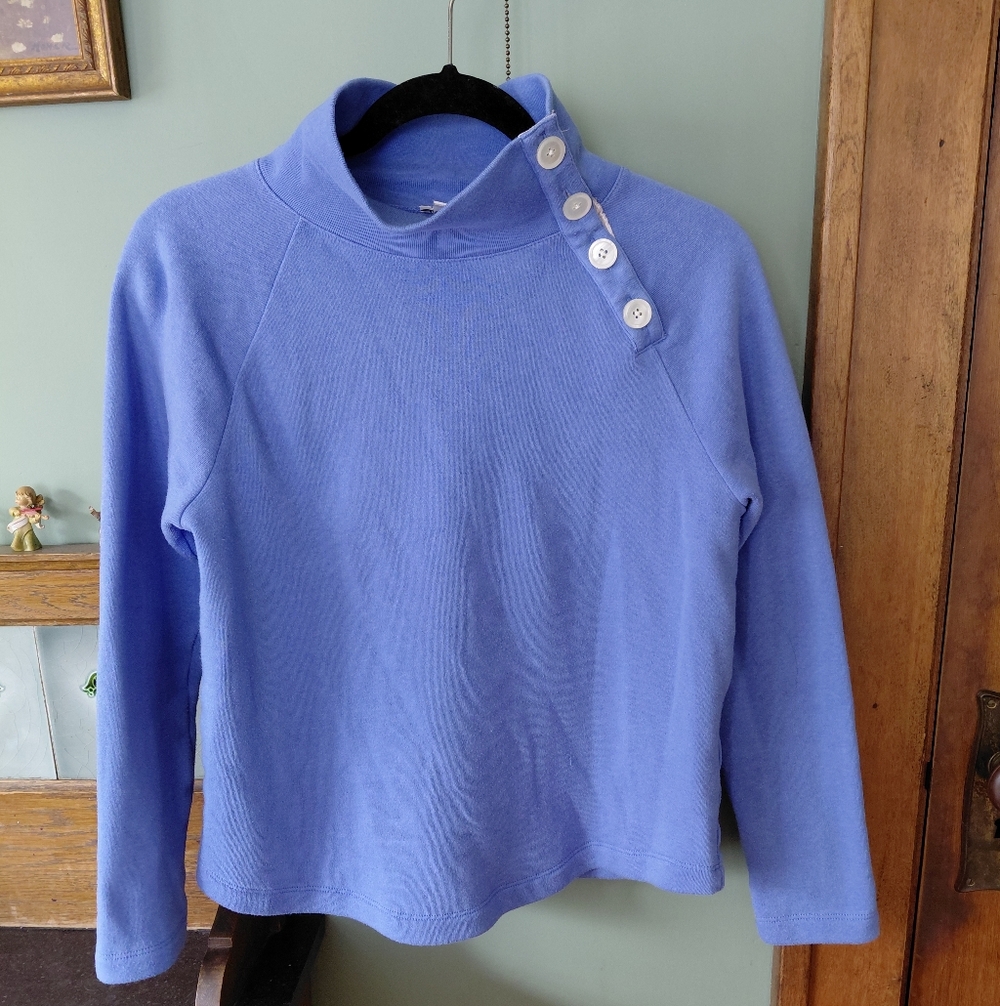 J. Crew Wide Button-Collar Pullover Sweatshirt in Cloudspun Fleece Blue - Picture 3 of 7